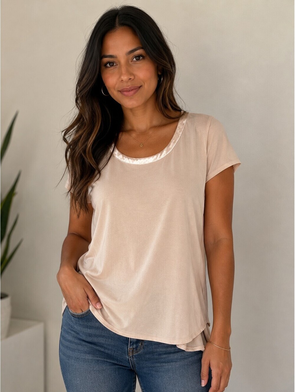 Alfani - Blush Pink - Satin Trim High Low Blouse Top – Size M